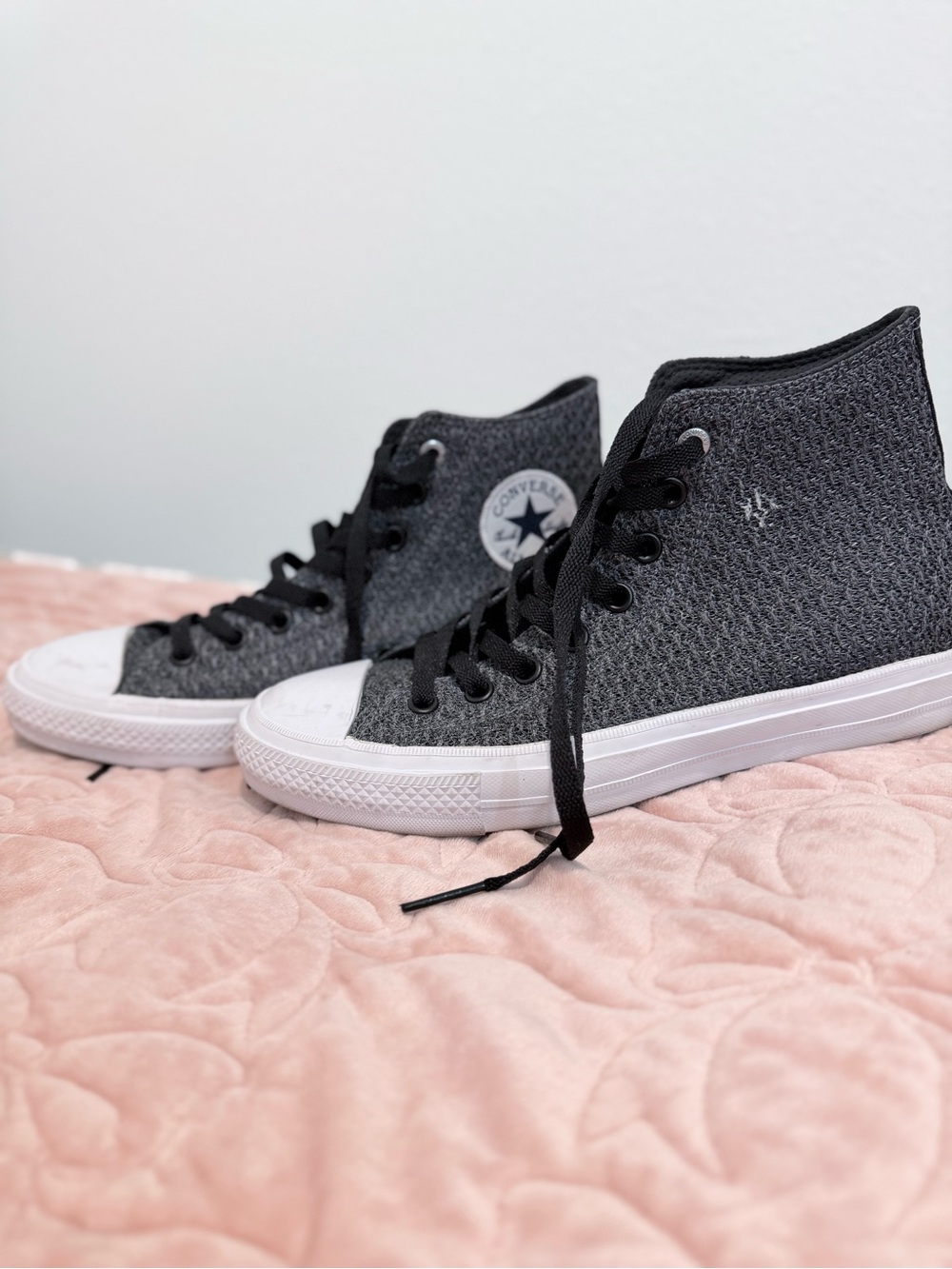 Converse Chuck Taylor High-Top Sneakers in Gray and White Knit